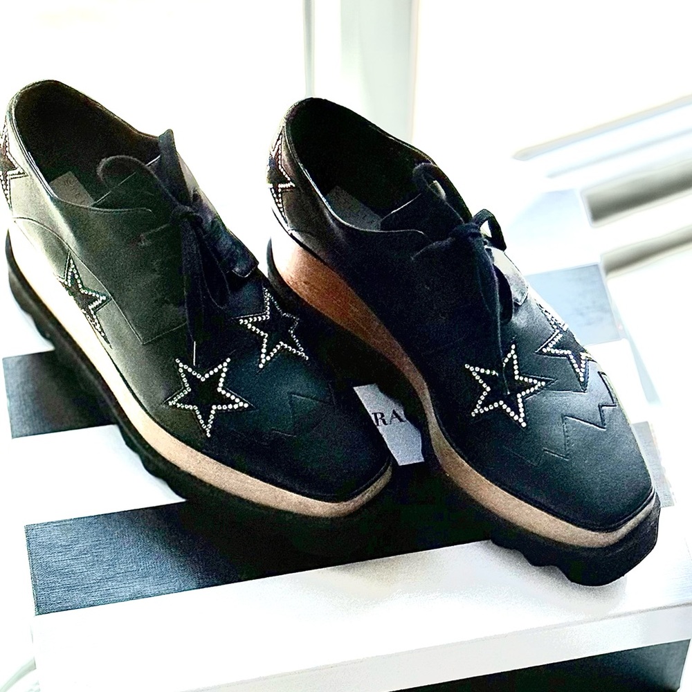 Stella McCartney Elyse Black with Silver Rhinestone Stars. EU size 34.5